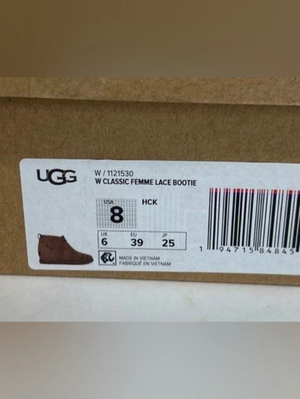 UGG® Classic Femme Lace Bootie in Chestnut Brown NW/Box MSRP $145